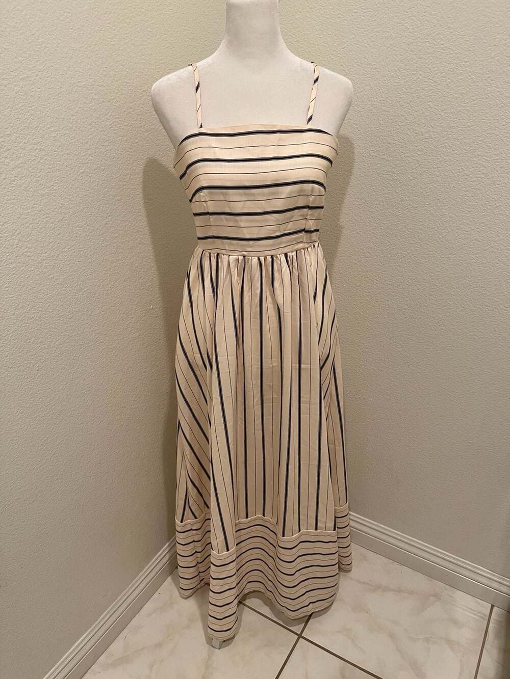 Striped Sleeveless Square Neck Smocked Back Maxi Dress